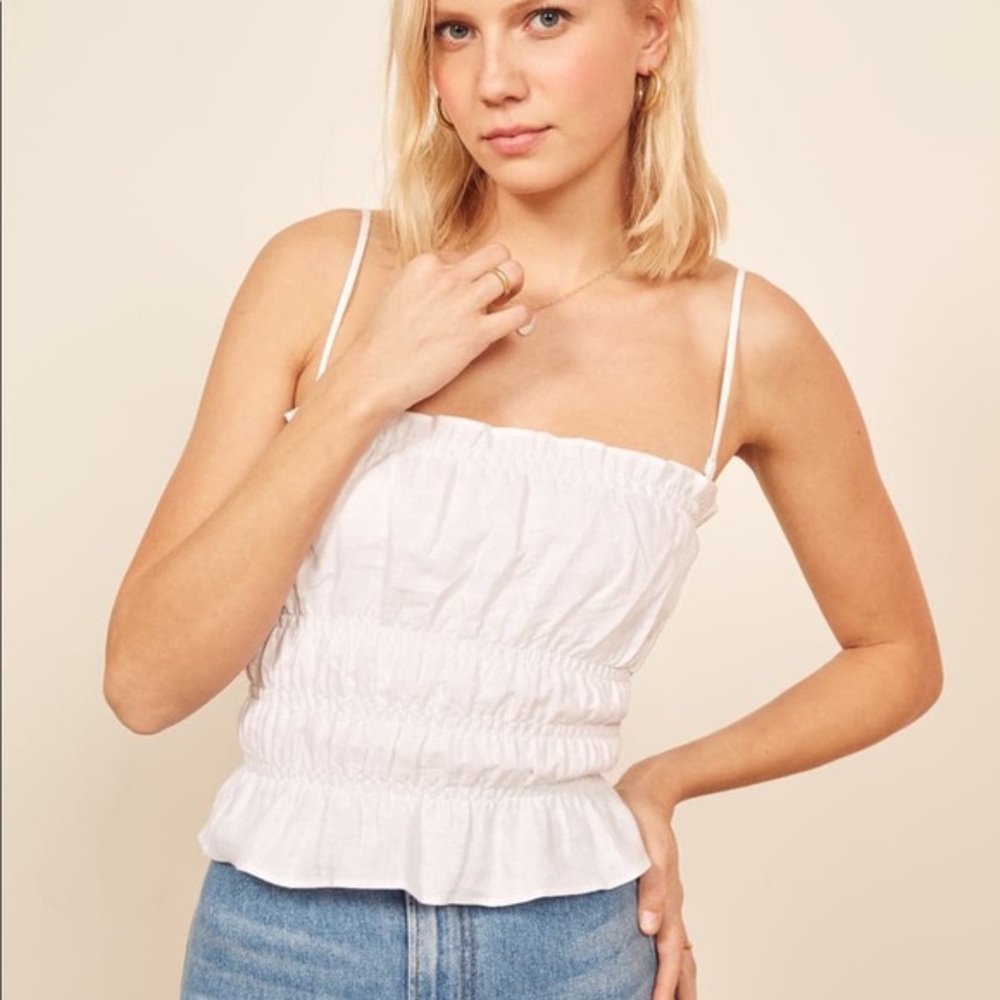 Reformation Gia Convertible Strap Linen Top Ivory XS